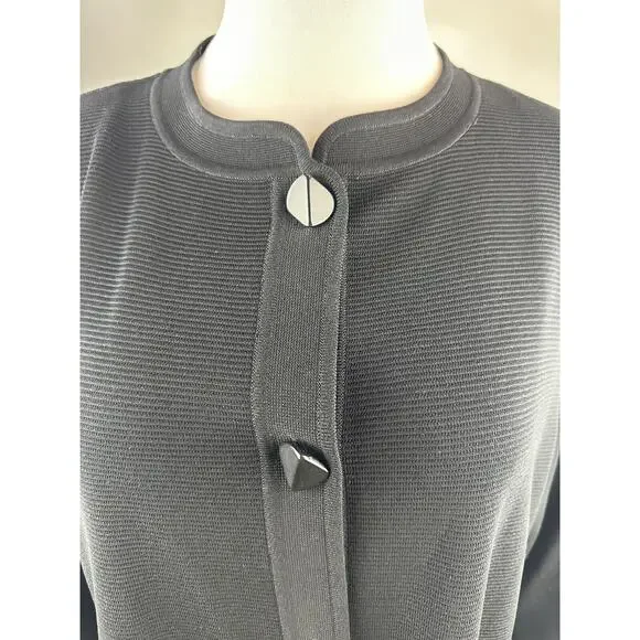 Exclusively Misook Long Ribbed Cardigan Black Duster Pockets Button Plus Size 3X - Picture 4 of 16